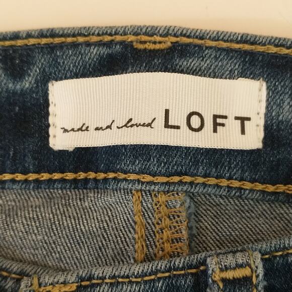 Loft High waist Medium wash raw frayed Hem Skinny Jeans with side stripe sz: 24 - Picture 2 of 16